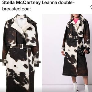 Stella McCartney Black and White Cow-Print Double-Breasted Trench Coat